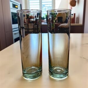 Set of two tall glasses, hand blown, Tom Collin’s glasses, air bubbles